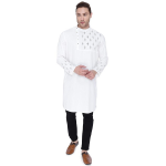 Ivory Heritage Angrakha Slub Cotton Collar Long Kurta