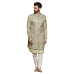 Textured Silk Blend Woven Royal Wedding Ensemble