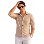 Beige Linen Full Sleeve Relaxed Casual Shirt