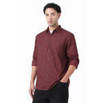 Beige Printed Slub Cotton Full Sleeve Shirt