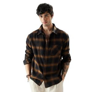 Mustard Plaid Relaxed Fit Casual Shirt