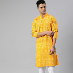 Heritage Motif Cotton Mandarin Collar Long Sleeve