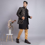 Sapphire Floral Jacquard Silk Churidar Wedding Ensemble