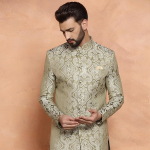 Textured Silk Blend Woven Royal Wedding Ensemble