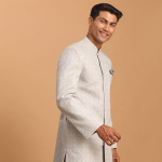 Men's Grey Imported Jacquard Traditional Sherwani Top