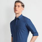 Dark Grey Checked Cotton Office Wear Shirt