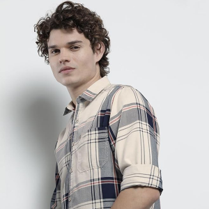 Blue Checkered Regular Fit Polycotton Shirt