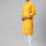 Heritage Motif Cotton Mandarin Collar Long Sleeve