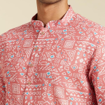 Printed Cotton Blend Ethnic Collar Festive Style