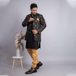 Sapphire Floral Jacquard Silk Churidar Wedding Ensemble