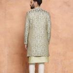 Textured Silk Blend Woven Royal Wedding Ensemble