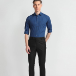 Dark Grey Checked Cotton Office Wear Shirt