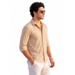 Beige Linen Full Sleeve Relaxed Casual Shirt