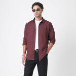 Beige Printed Slub Cotton Full Sleeve Shirt