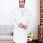 Ivory Heritage Angrakha Slub Cotton Collar Long Kurta