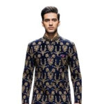 Navy Royal Embroidered Wedding Mandarin Collar Ensemble