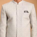 Men's Grey Imported Jacquard Traditional Sherwani Top