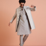 Men's Royal Textured Silk Wedding Sherwani Set