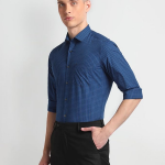 Dark Grey Checked Cotton Office Wear Shirt