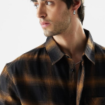 Mustard Plaid Relaxed Fit Casual Shirt